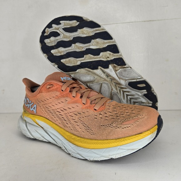Hoka One One Clifton 8 Road Running Shoes Womens Sz 7.5 B Sun Baked/Shell Coral - Picture 7 of 11